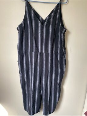 Joe Fresh Black and White Striped V-Neck Jumpsuit